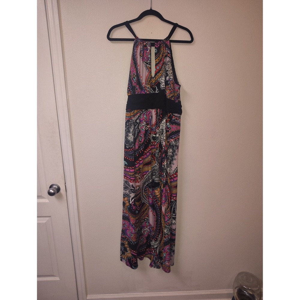Corey P Paisley Halter Maxi Dress XL Multi Color Keyhole Empire Waist Boho